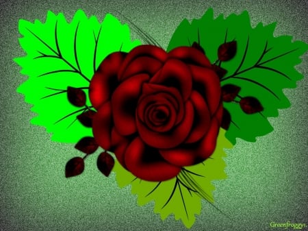 RED ROSE WITH THREE LEAVES - ROSE, FLOWER, RED, CREATION