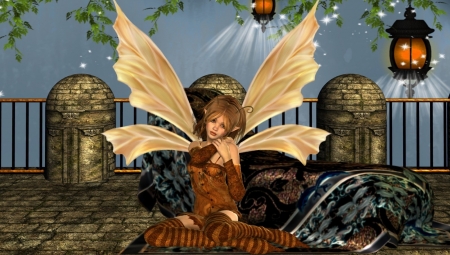 LONELY FAE - WINGS, LANTERNS, FAIRY, FEMALE, LONELY