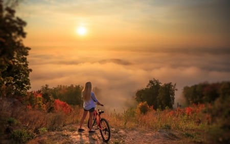 So beautiful sunset - girl, nature, sunset, bike