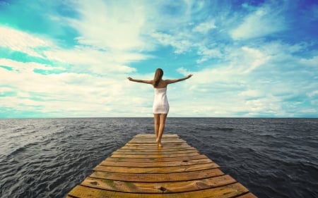 This is my favorite place - beautiful, sky, girl, sea