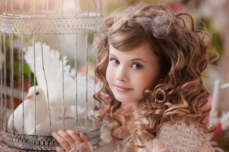 Girl - cage, girl, bird, photography