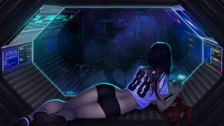 Relaxation - relaxation, girl, HD, space, 2015, cyber, cute, space station, gaming, new