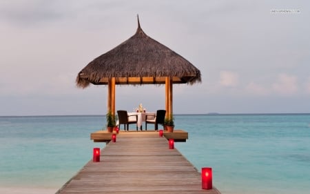 romantic table for two - nature, beach, romantic, table, sea