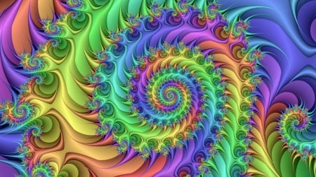 Colorful spiral - fractal, rainbow, colorful, abstract, purple, yellow, red, blue, orange, green, texture, spiral