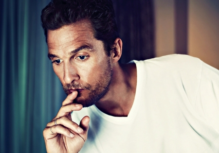 Matthew McConaughey - white, matthew mcconaughey, actor, blue, man