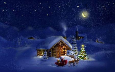 Christmas night - santa, moon, night, christmas