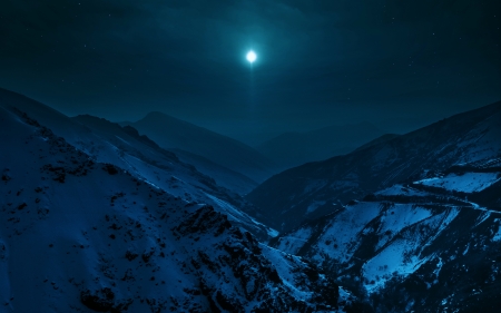 Blue night - moon, nature, night, blue