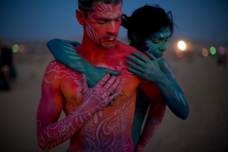 Colorful couple - Burning Man, Negev desert, festival, Art, Israel, bodypaint