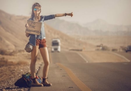 The Way To Happiness - Hitch-hiking, Girl, Thumbing, Road