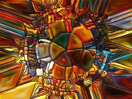 Colorful glass - abstract, yellow, blue, brown, orange, colorful, rainbow, red, stained glass, texture