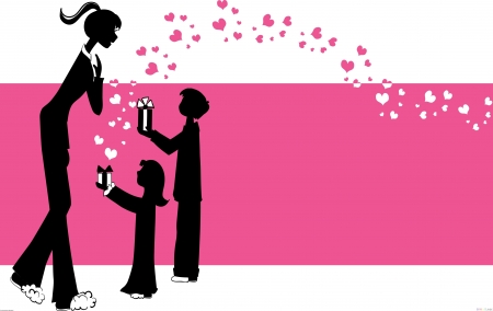 Happy Mother's Day! - woman, silhouette, girl, gift, day, heart, mother, child, white, children, pink, boy