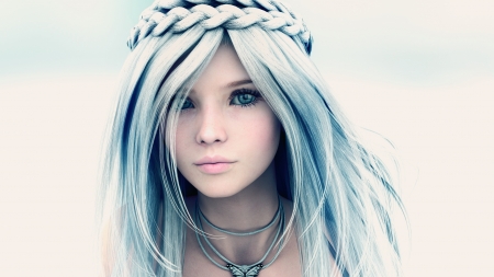 Girl - white, beauty, face, rendering, blue, fantasy, cg