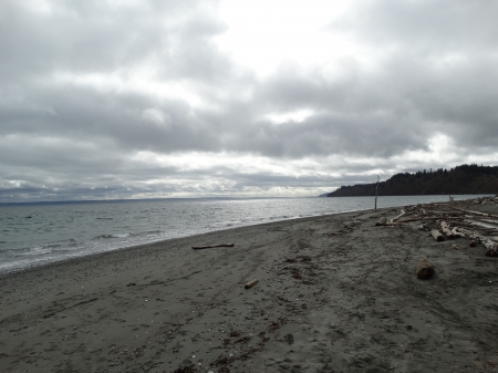 Port Angeles Beach - beach, ocean, cloudy, water, sand