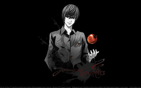 kira with an apple - deathnote, kira, apple