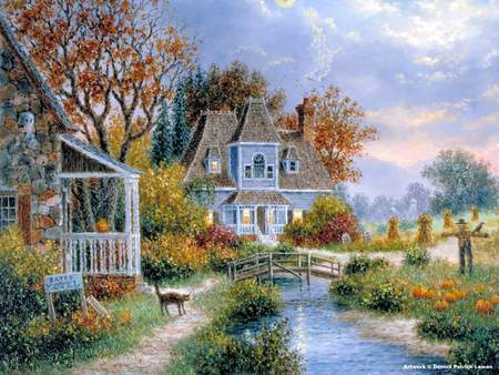 countryhalloween - cottage, fall, art, atumun