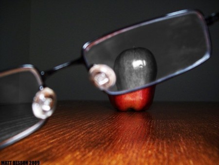 Eye of the Beholder - glasses, bright, apple, light, reflection