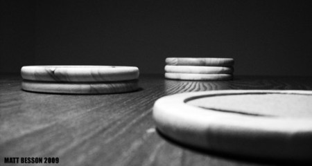 Stacked Back  - wooden, coasters, table, black and white, still life