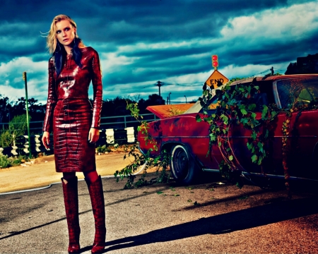 Diane Kruger - diane kruger, woman, actress, girl, car, red, blue, fashion