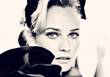 Diane Kruger - hat, girl, blonde, actress, black, retro, vintage, woman, face, Diane Kruger