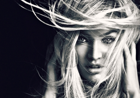 Candice Swanepoel - black, white, woman, model, girl, blonde, Candice Swanepoel