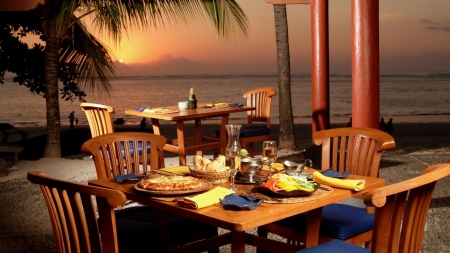 Sunset Dinner - ocean, sunset, evening, dinner