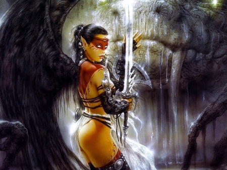 Beauty warrior - warrior, amazing, beautiful, sword, beauty, dark, black, colorful, battle, fantasy