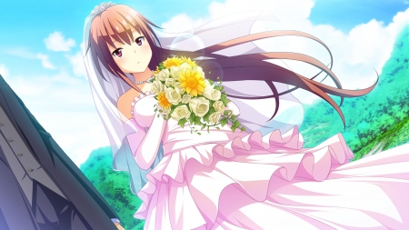 Here Comes The Bride - veil, natsuiro recipe, bride, ajigasawa ryouka, anime, wedding, wedding dress, bouquet