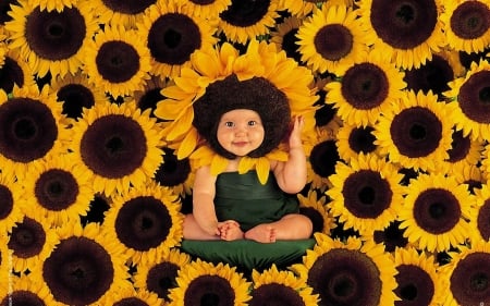 Sunflower - sunflower, costume, photography, child, funny, yellow, baby, green, cute, anne geddes