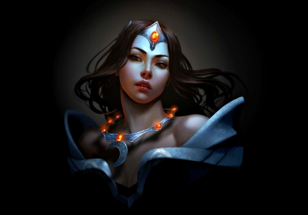 Princess of the Moon - game, blue, girl, ina wong, dota, orange, black, mirana, fantasy, princess of the moon, woman, art