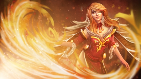 Lina - game, yellow, girl, dota, orange, fantasy, fire, lina, woman, art