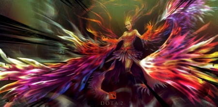 Lina - feather, magical, pink, game, girl, dota, blue, art, wings, fantasy, lina, the slayer, woman