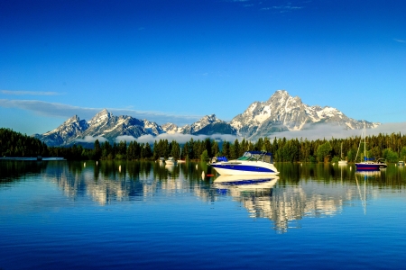 MOUNTAIN LAKE - calm, nature, boat, lake, mountain