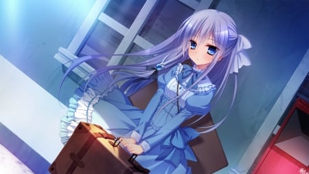 Cute girl - pretty, anime, beautiful, girl, suitcase