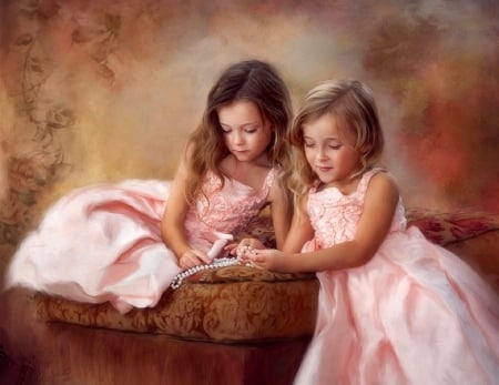 Pretty Sisters - girls, pretty, little girl, paintings, sisters, lovely, love four seasons