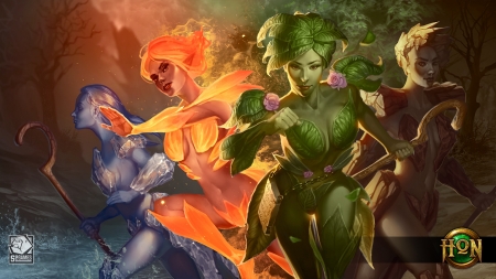 Gaia Ultimate Empath - gaia ultimate empath, game, girl, blue, art, heroes of newerth, fantasy, orange, woman, green