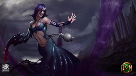 Blight Wraith - purple, black, game, girl, art, heroes of newerth, fantasy, blight wraith, woman