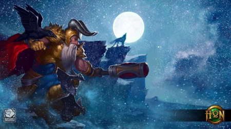 Odin - moon, heroes of newerth, helmet, god, fantasy, armor, white, art, game, man, odin, blue, luna, old