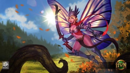 Cherub Monarch - red, game, girl, blue, art, wings, heroes of newerth, fantasy, butterfly, woman, cherub monarch, green