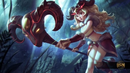 Aries - game, aries pearl, girl, blue, art, heroes of newerth, fantasy, woman, horns