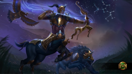 Emerald Warden Sagittarius - heroes of newerth, fantasy, archer, art, game, man, blue, emerald warden sagittarius, arrow