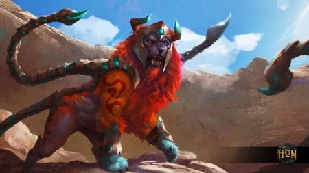 Manticore Bramble - manticore bramble, game, blue, orange, creature, Heroes of Newerth, fantasy, lion, art