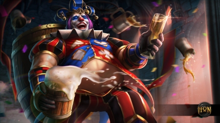 Drunken Fool - game, blue, drunken master, man, drunken fool, Heroes of Newerth, fantasy, clown, red, art