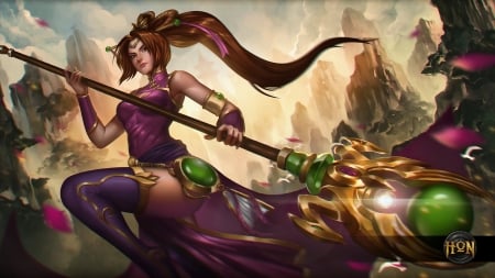 Diao Chan - game, diao chan, girl, pink, Heroes of Newerth, fantasy, green, woman, art