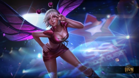 Gisele - game, blue, girl, gisele, pink, Heroes of Newerth, fantasy, purple, woman, wings, art