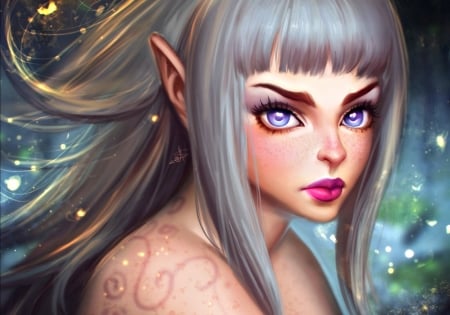 Nymph - blue, girl, eyes, elf, nymph, fantasy, woman, ayyasap, face, art