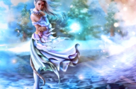 Cool Breeze - woman, trees, elements, magical