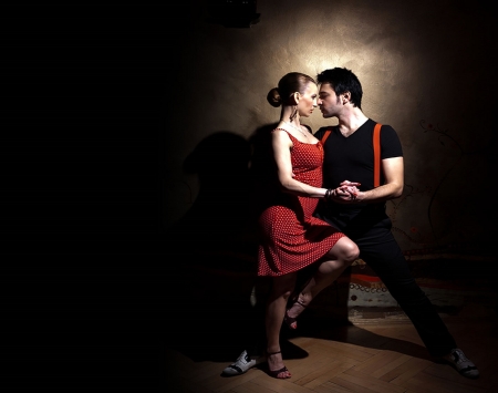 Salsa Moment - people, red, girl, salsa, dance, black-white-color, couple