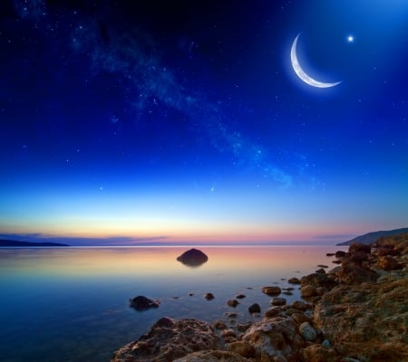 nature - sky, star, rocks, sea