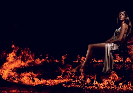 Gisele Bundchen - red, fire, black, model, gisele bundchen, orange, girl, woman