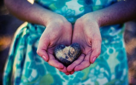 For you! - rock, valentine, heart, hand, stone, blue